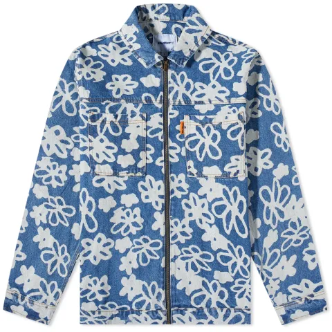 Flowers Denim Zip Through Jacket