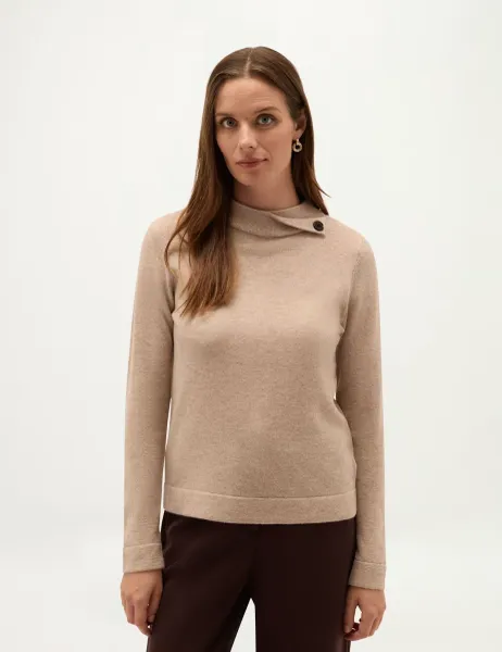 Hobbs Merino Rich Roll Neck Button Detail Jumper Beige