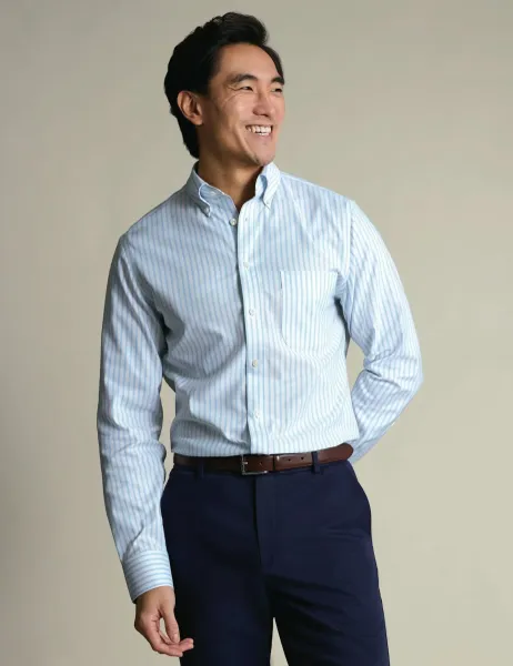 Charles Tyrwhitt Slim Fit Non Iron Cotton Rich Striped Shirt Blue
