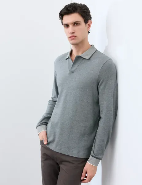 Autograph Cotton Rich Long Sleeve Polo Shirt Anthracite