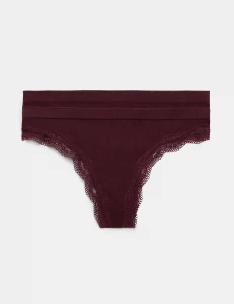 Marks & Spencer 2 Pack Jasmine Lace Seamless Thongs Dark Wine