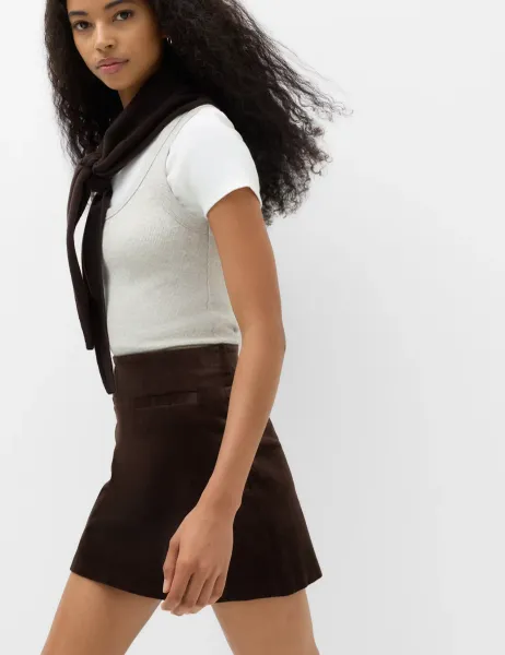 Marks & Spencer Textured Corduroy Mini Skirt Chocolate