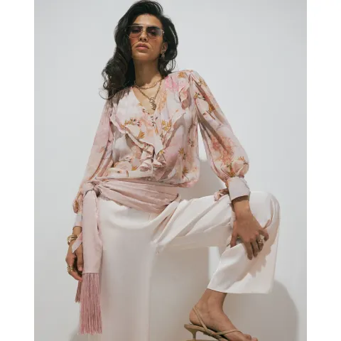 River Island Floral Swan Ruffle Blouse