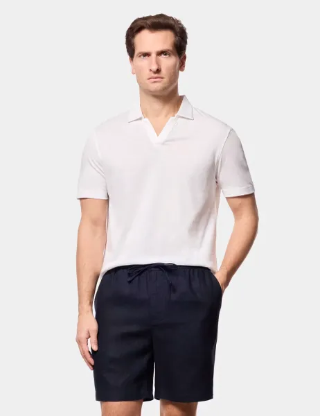Hawes & Curtis Pure Linen Open Neck Polo Shirt White