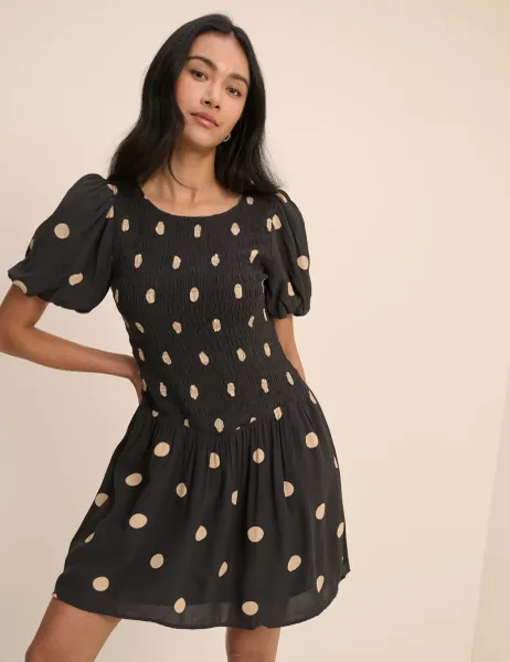 Nobody's Child Polka Dot Mini Skater Dress Black