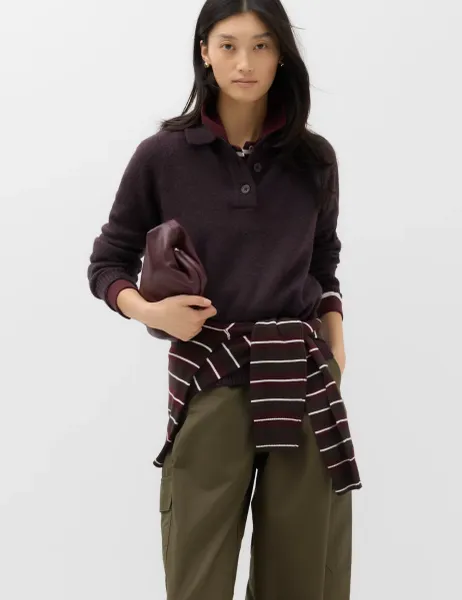 Marks & Spencer Collared Knitted Polo Jumper Dark Aubergine