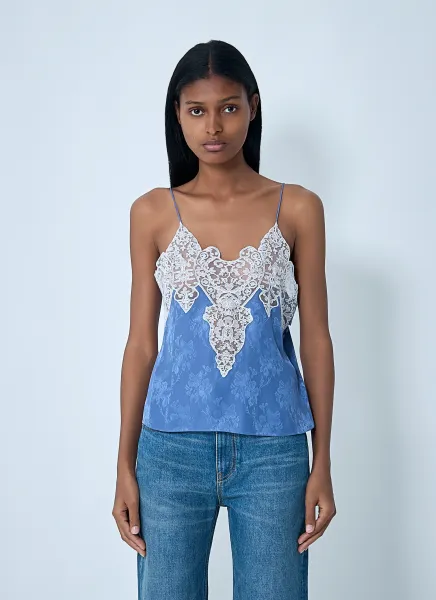 Silk Jacquard And Lace Camisole Top