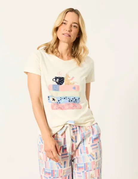 FatFace Pure Cotton Pyjama Top Ivory Mix