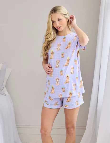 Chelsea Peers Maternity Spa Dogs Shortie Set Lilac