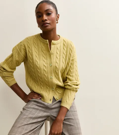Women's Green Cable Knit Cardigan