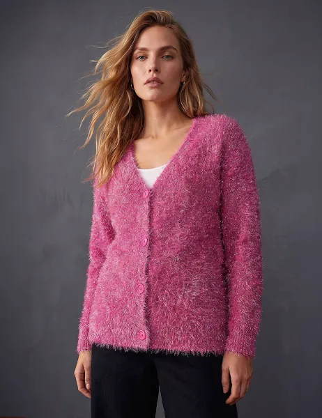 Roman Tinsel Knit Cardigan Red
