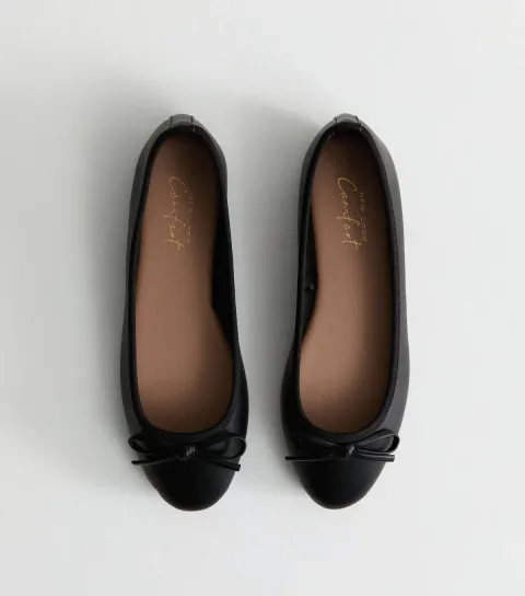 Women's Black Faux Leather Classic Ballet Pumps