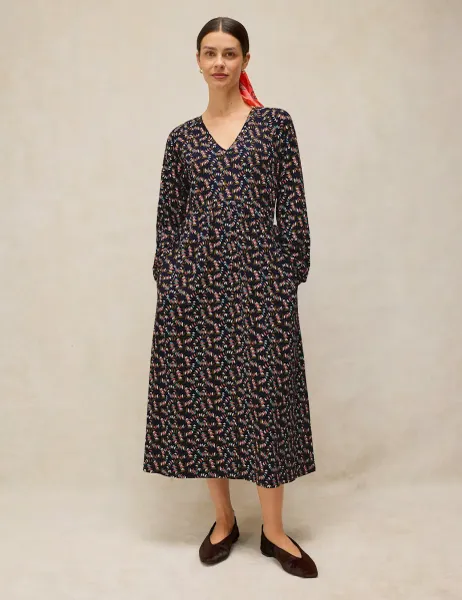 White Stuff Harper Jersey Printed V Neck Midi Tea Dress Navy Mix