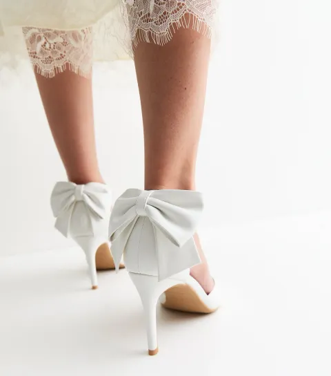 Women's Wide Fit White Bow Ankle Strap Court Shoes
