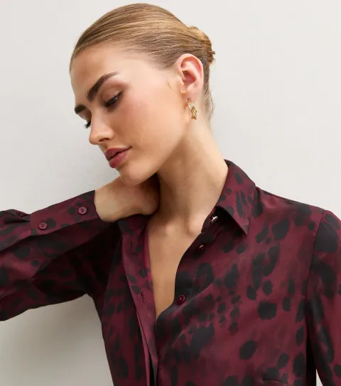 New Look Women's Red Animal Print Long Sleeve Shirt