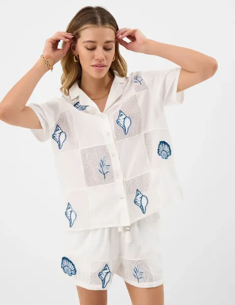Accessorize Cotton Rich Shell Patchwork Shirt Ivory