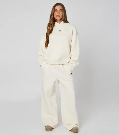 Women's Cream Branded Wide Leg Joggers