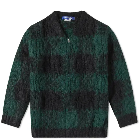Check Mohair Zip Cardigan