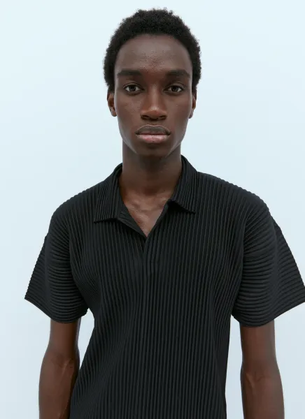 Pleated Knit Polo Shirt
