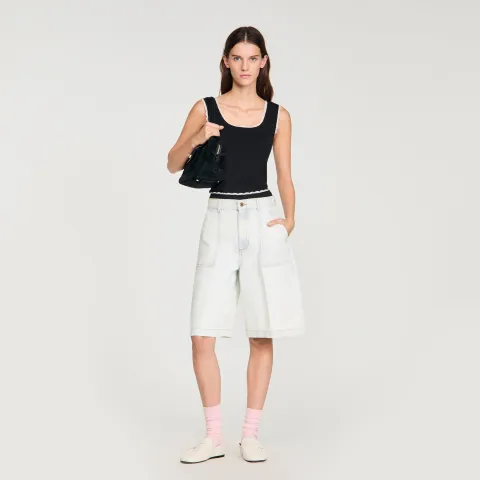 Beaded embroidered cotton vest top