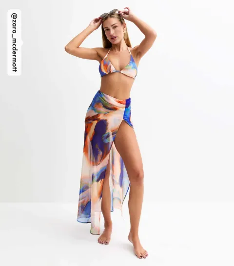 Women's by Zara McDermott Multicolour Abstract Print Chiffon Slit Hem Maxi Skirt