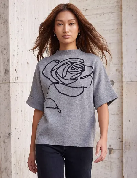 Roman Rayon Blend Rose High Neck Jumper Grey Mix