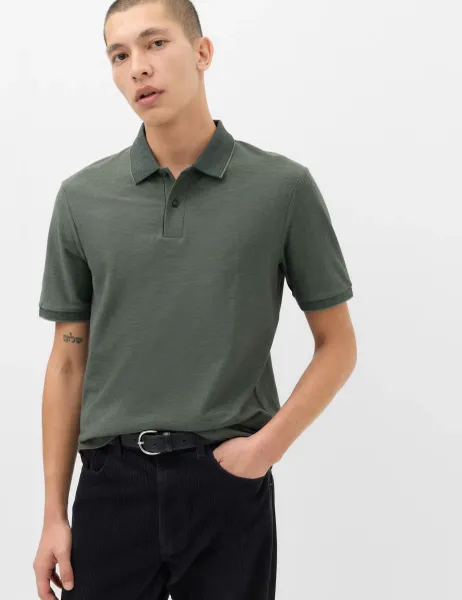Marks & Spencer Cotton Rich Striped Short Sleeve Polo Shirt Sage