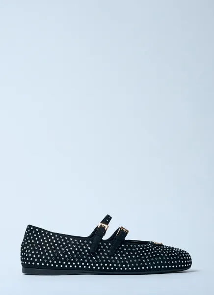 Crystal-Embellished Suede Ballerina Flats