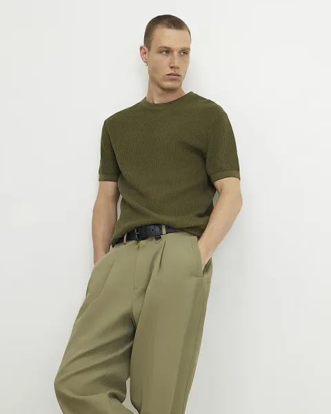 River Island Slim Fit Cotton Waffle Knitted T-Shirt