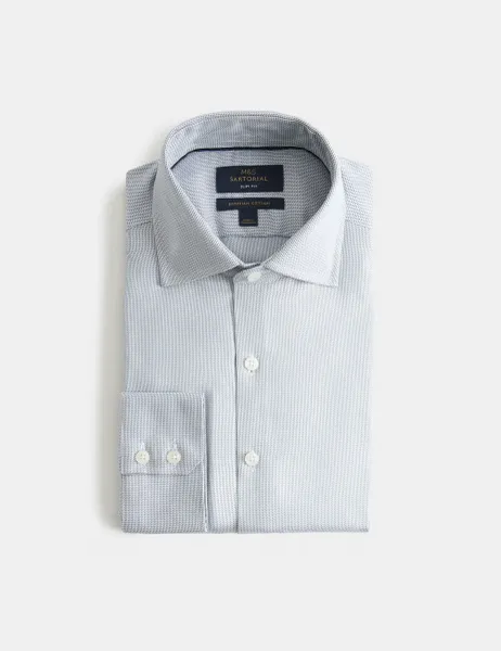 M&S SARTORIAL Slim Fit Egyptian Cotton Dobby Shirt Blue