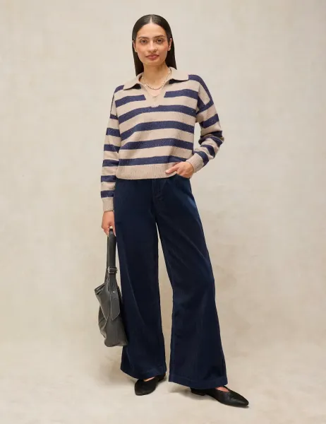 White Stuff Ayla Cord Wide Leg Trousers Navy