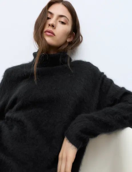 Autograph Pure Wool Brushed Roll Neck Jumper Black
