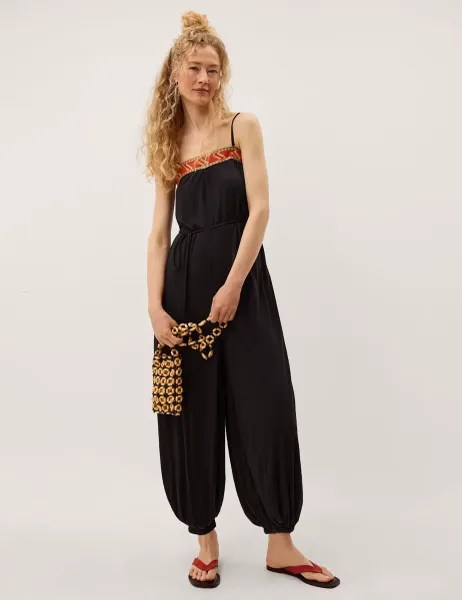 Monsoon Pure Lyocell Sleeveless Jumpsuit Black