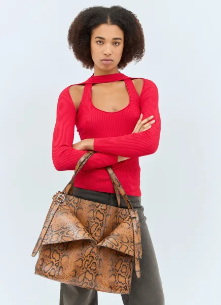 Snake Print Belt Cabas Bag