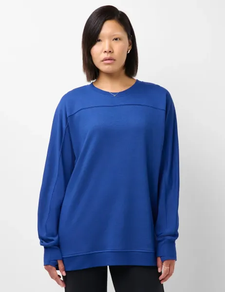 Sweaty Betty After Class Cotton Blend Longline Sweatshirt Medium Blue
