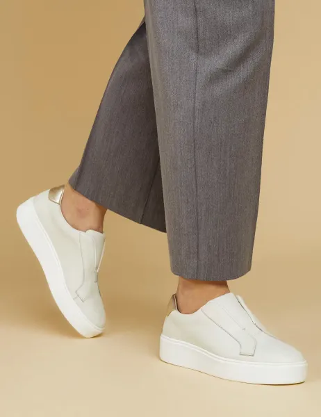 Jones Bootmaker Leather Slip On Platform Trainers White