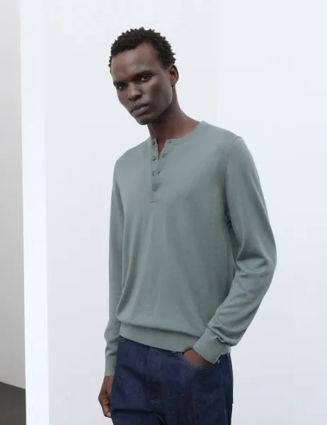 Autograph Pure Extra Fine Merino Wool Henley Jumper Gunmetal