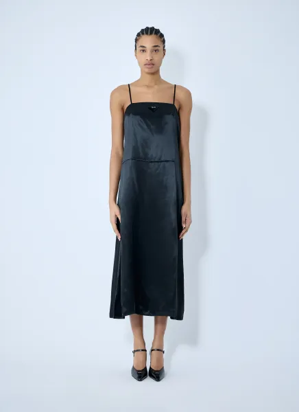 Satin Logo Patch Midi Dress