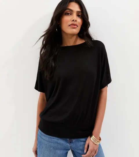 New Look Women's Black Soft Touch Slub Batwing T-Shirt
