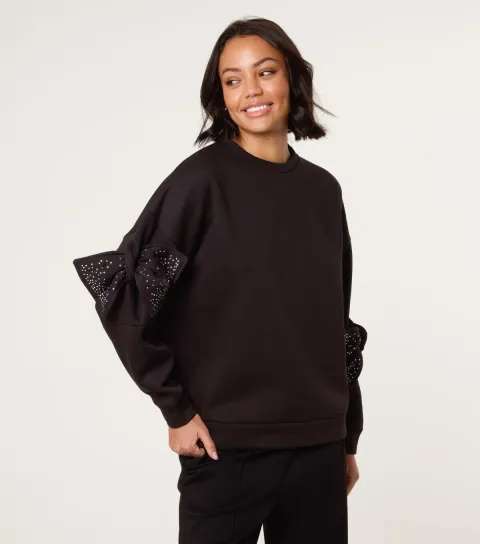 Women's Black Bow Sleeve Sweatshirt