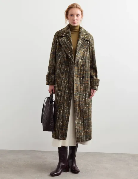 Jaeger Italian Wool Rich Textured Relaxed Coat Green Mix