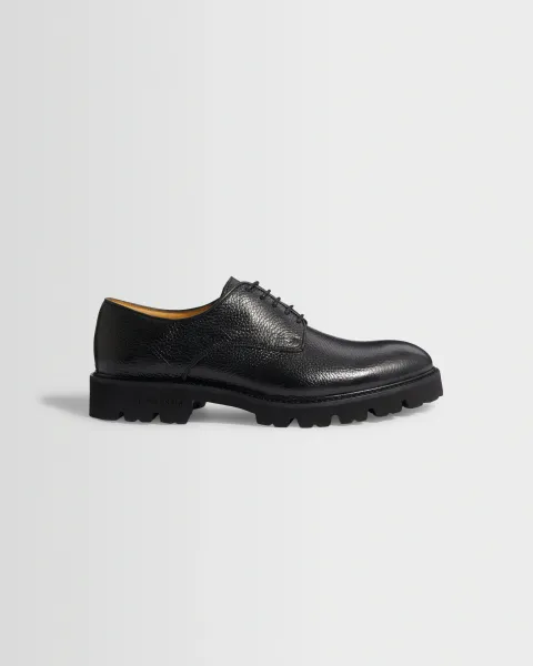 S.t. Valentin - Black Grained Italian Leather Derby Shoes