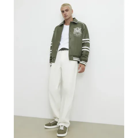 River Island Faux Leather Washed Varsity Jacket