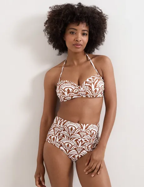 Printed Bandeau Bikini Top Brown Mix