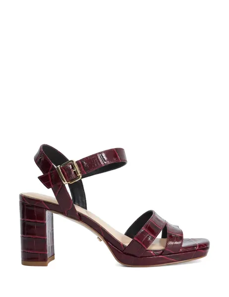 Dune London Leather Block Heel Sandals Burgundy