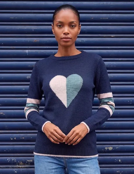 Roman Intarsia Heart Stripe Sleeve Jumper Blue Mix