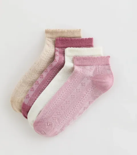 Pack of 4 Pink Pointelle Trainer Socks
