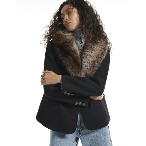 River Island Faux Fur Collar Cinched Blazer