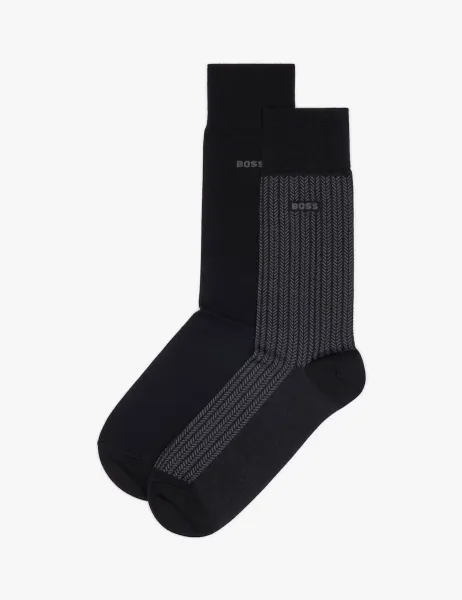 Boss 2 Pack Cotton Rich Patterned Socks Black