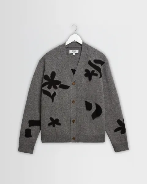 Wax London Walker - Grey and Black Felted Applique Knit Cardigan